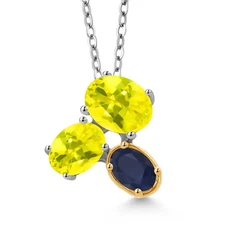 925 Silver and 10K Yellow Gold Canary Mystic Topaz and Sapphire Pendant