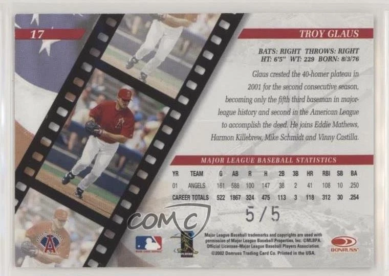 2002 Donruss Studio National Convention Embossing /5 Troy Glaus #17 - Image 2 of 2