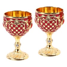 (Gold Red) Vintage Chalice Goblet Wine Glasses Etching With Intricate And