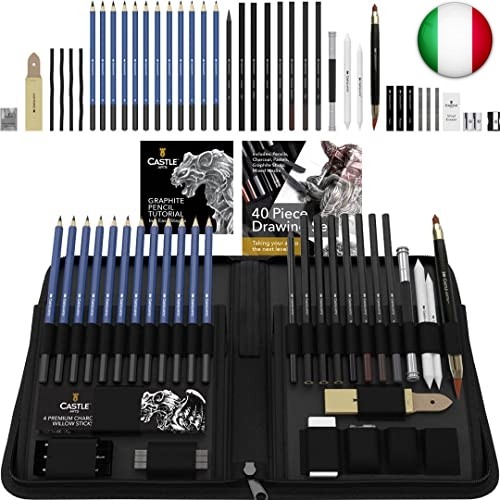 Castle Art Supplies Set 40 Pezzi per Disegno e Bozzetto Dotato di Guida | Per