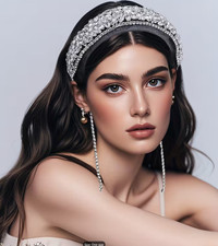 Rhinestone Padded Silver Headband Baroque Crystal Embellishes Headband for NYE