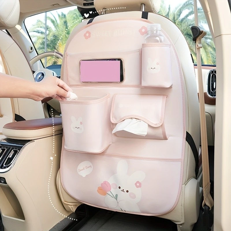 Bolsa de almacenamiento para respaldo de asiento de coche, lindo diseño de oso de dibujos animados, tipo colgante montado en coche Foto 3 de 4