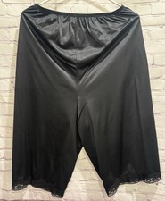 VTG 90  s Vanity Fair Black 100 Nylon Elastic Waist Laced Hem Patti Shorts L 28  