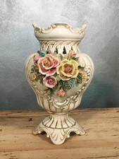 Vaso ceramica di Bassano decoro floreale smaltato mid century