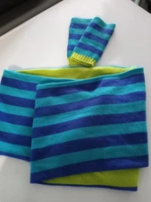 Infinity Loop Circle Scarf Knitted matching fingerless gloves - Blue/Turq/Lime