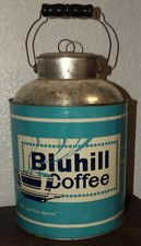ANTIQUE RARE BLUHILL 5 POUND COFFEE CAN TIN WOODEN HANDLE PAIL DENVER COLORADO
