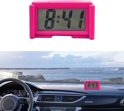 Mini Car Digital Clock - Adhesive Electronic Small Clock With  Color: Rose Red