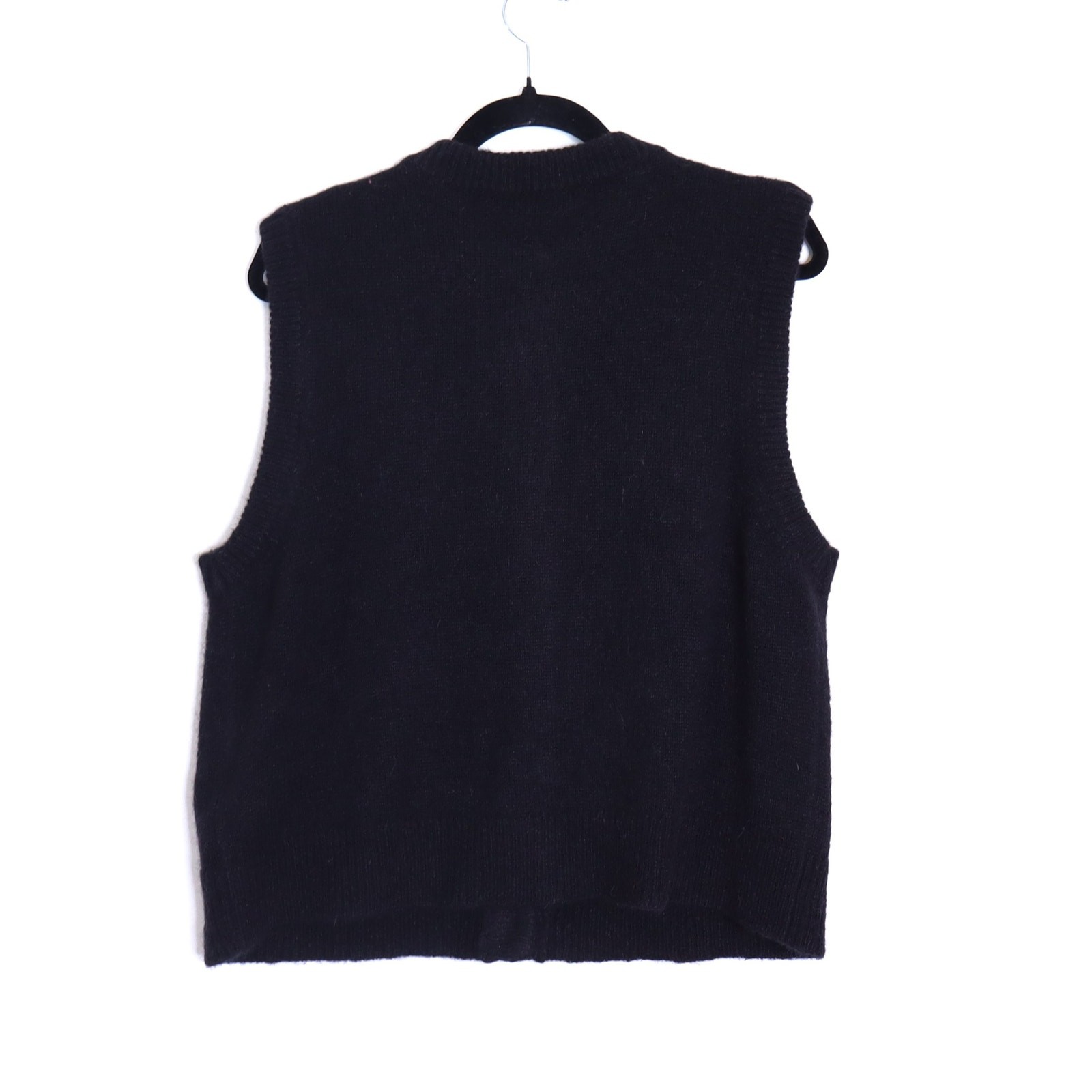 SEZANE Sacha Sweater Vest Cardigan Black w/ Gold Button Wool Blend Women's M image 2