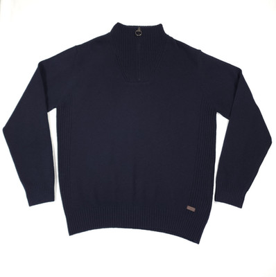 BARBOUR Sweater Men's 2XL Nelson Essential Quarter-Zip Jumper Navy 100% Wool