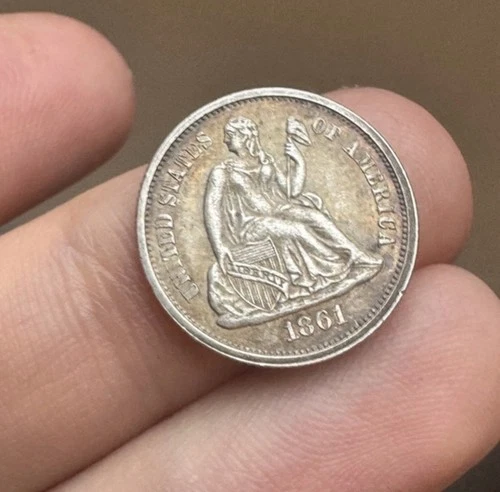 Sitting Liberty Dime 1861 (Civil War) High AU Condition Silver Coin