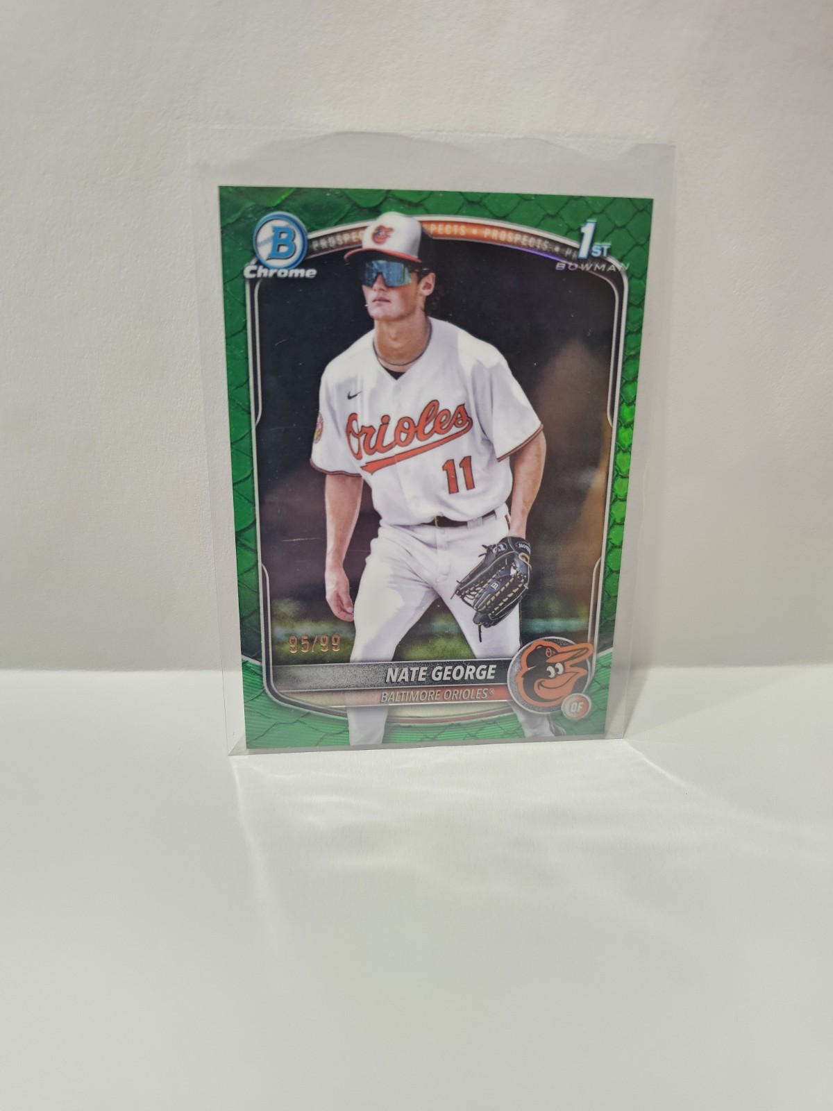 2025 Bowman Chrome Nate George 1st Bowman Green Reptilian /99 Baltimore Orioles