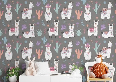 3D Alpaca Cactus Watercolor Pattern Wall Murals Wallpaper Murals Wall Sticker