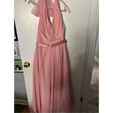 White by Vera Wang Soft Pink Feminine Flirty Bridesmaid Chiffon Halter Dress 8