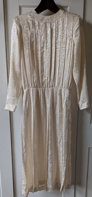 Vestido midi vintage Argenti para mujer 8 marfil 100 % seda floral damasco cuello falso - Imagen 1 de 4