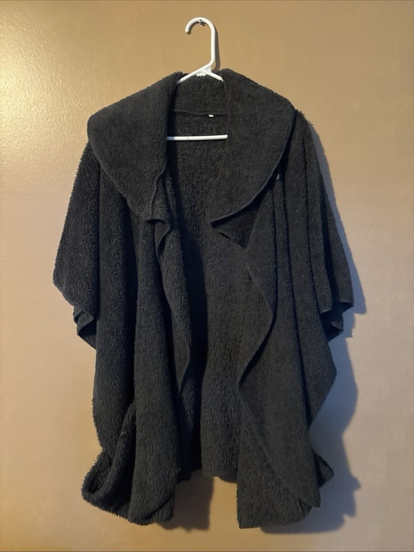 Poncho Blanket Shawl Womens Size 9 Dark Gray Wrap Cape 100% Polyester