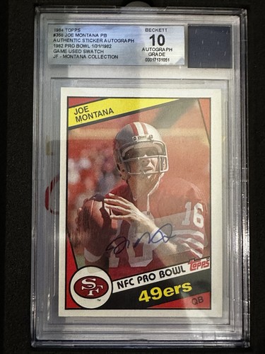 Topps 1984 Joe Montana #358 49ers Football BAS Sticker Auto BGS Game Used Swatch