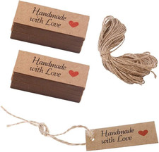 200 Pieces Handmade with Love Tags Handmade Tags Kraft Paper Handmade with Love
