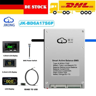 JK 8S-17S 60A Li-ion LiFePo4 Smart BMS Board w/0.6A Active Balancer BT/RS485 AEU