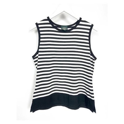 Vintage Laura Ashley schwarz-weiß gestreiftes ärmelloses Tanktop maritim L