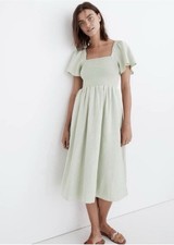 Madewell Smocked Lucie Mint Dress. Milkmaid Linen. Boho Cottagecore Small