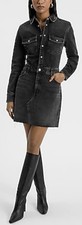 Washed Black Double Pocket Denim Mini Dress | Express           Size XL