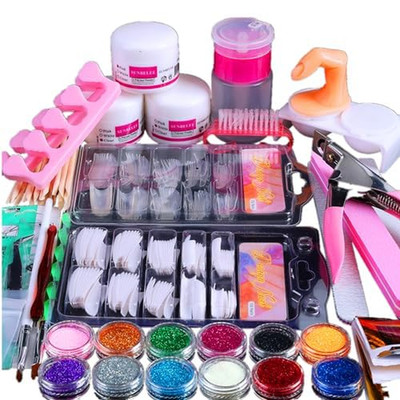 Acrylic Nail Kit for Beginners with Everything Professional, 12 Glitter Acrylic
