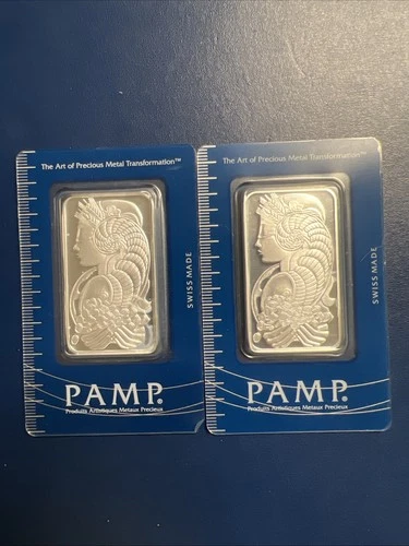2 X PAMP Suisse Lady Fortuna 1Troy oz .999 Fine Silver Bar Consecutive Serial No