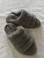 UGG Super Fluff Women's Slides size 8 Gray Grey Slippers Open Toe Elastic Back
