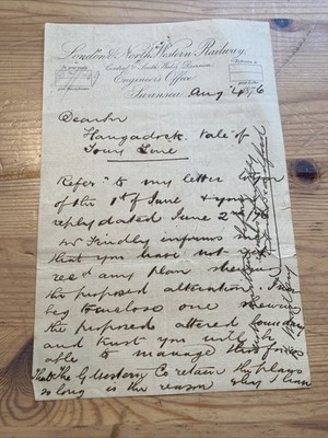 1876 Letterhead London & North Western Railway re: Vale of Towy Line