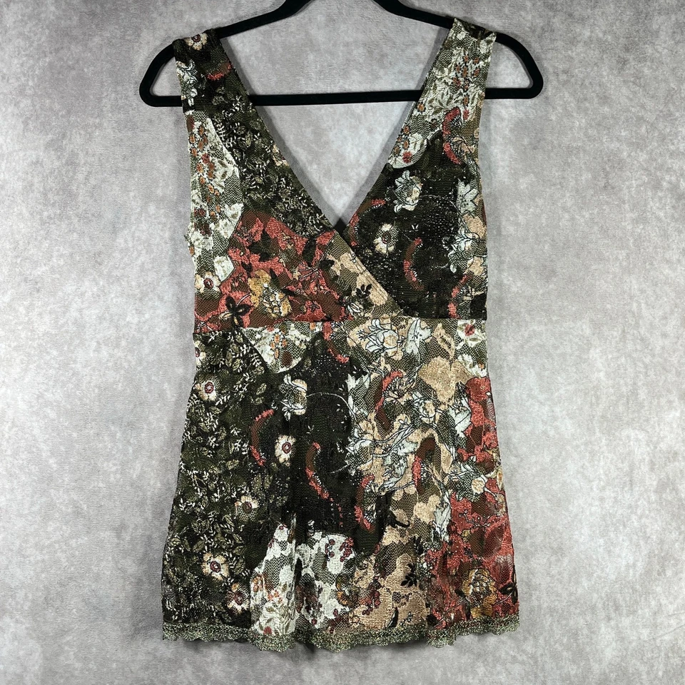Weston Wear Top Mujer Mediano Verde Floral Encaje Malla Babydoll Boho Festival Foto 4 de 4