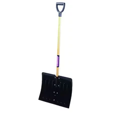 Snow Shovel, 37 In Wood D-Grip Handle, Steel Blade Material, 18 In Blade Width,