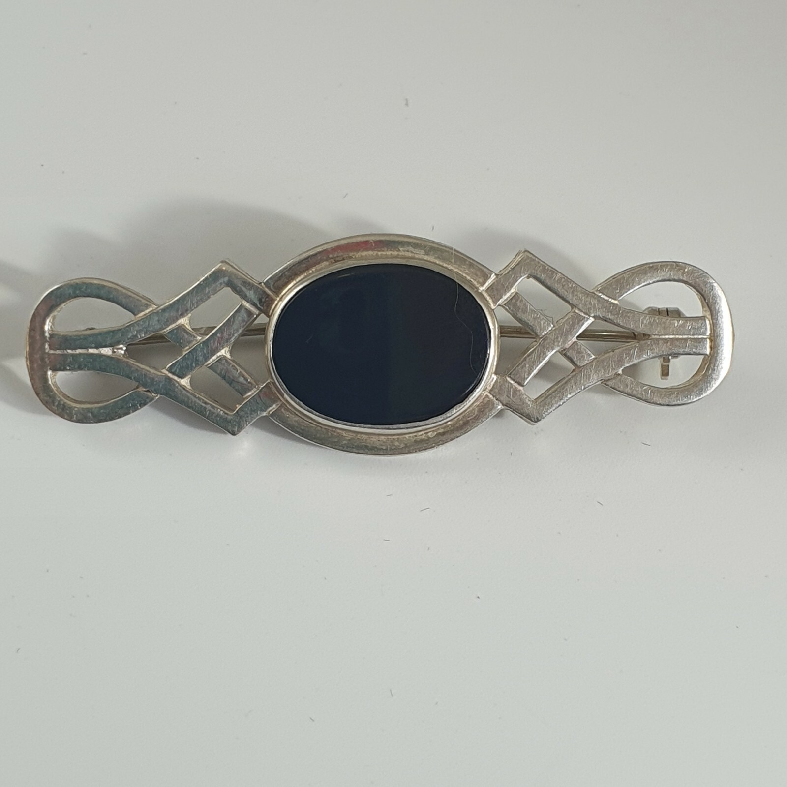 Photo 3 of Sterling Silver Brooch With Onyx 1987 Edinburgh 8grams, Vintage Scottish BR32