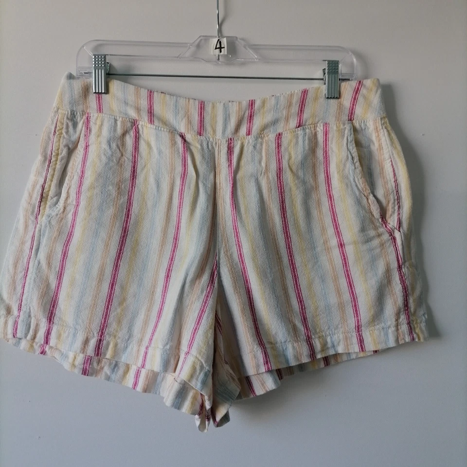 Gap Womens Ivory & Blue Flat Front Multi Striped Pull On Shorts Size L Lot Of 2 - Image 2 of 4