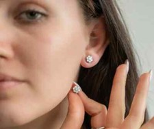 1.00Ct Round Cut Lab Created Diamond Flower Stud Earrings 14K White Gold Plated