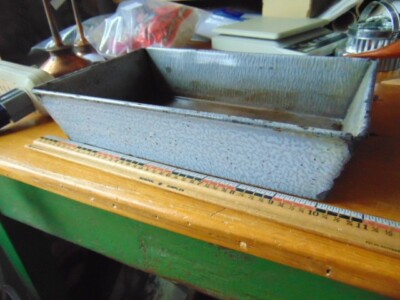 Antique Gray graniteware rect. baking pan- inside bad- would make a nice display