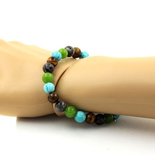 Bracelet Beads Peridot+ Labradorite+ Tiger Eye + Turquoise 8 Manufactured IN - Picture 2 of 7