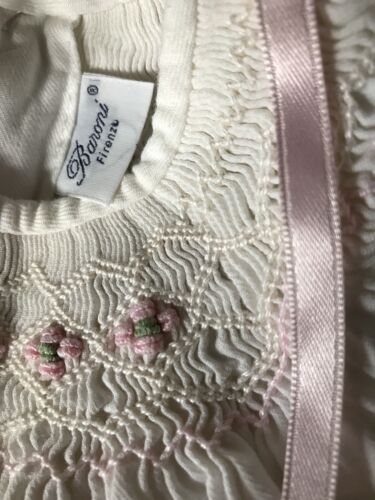 BARONI Italy Baby Girl SMOCKED DRESS Ivory Cotton Party Special Occasion 12 mo - Picture 3 of 9