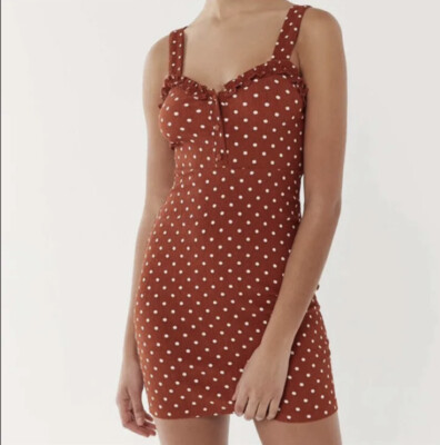 brown polka dot dress urban outfitters Urban Outfitters Size M Brown Polka Dot Mini Dress Women’s Fall Buttons