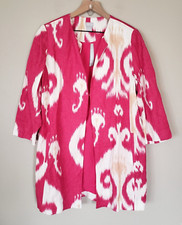 NWT Chico's Ikat Bloom Jacket Hot Pink Size 1 M 3/4 Sleeves Linen Blend Lined