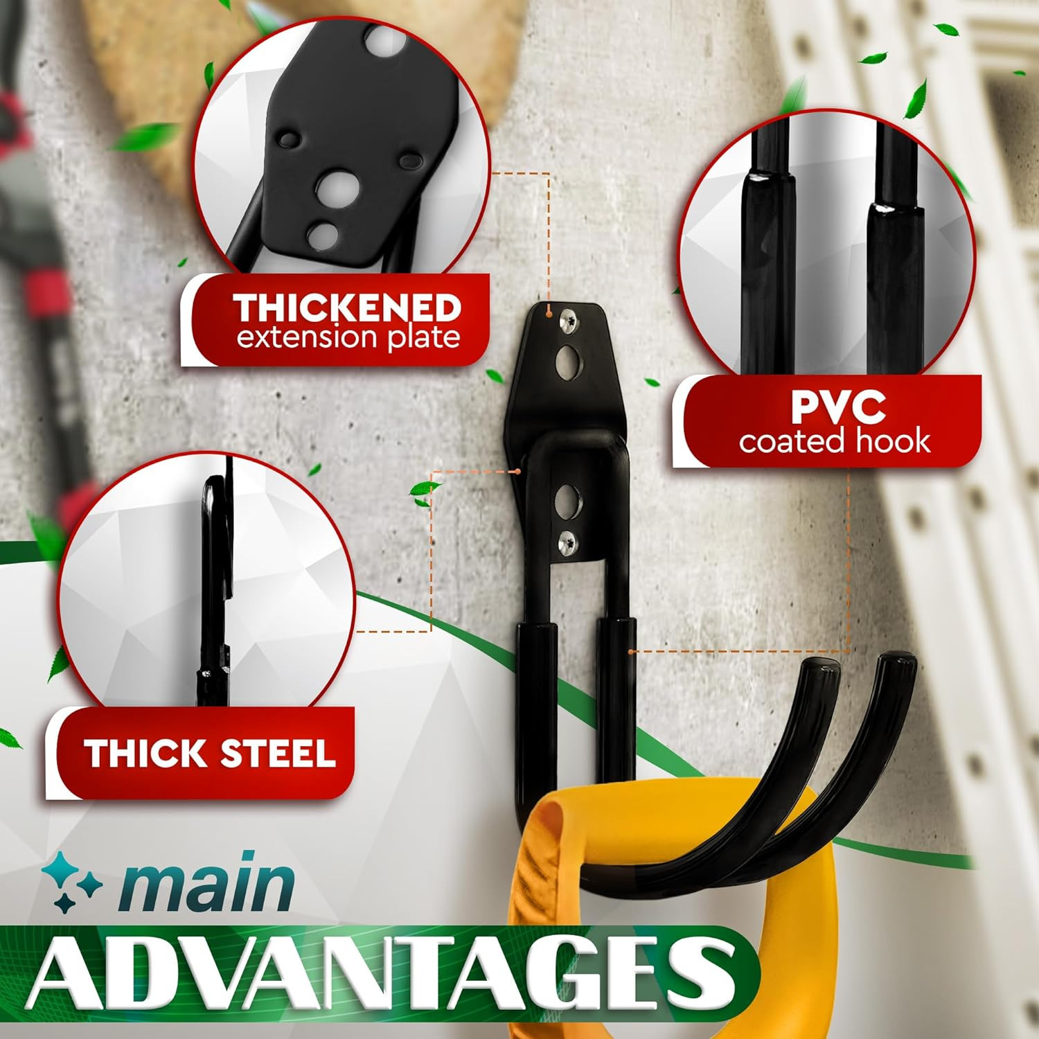 Wall Mounted Garden Hose Hangers: Heavy Duty Black Hooks for Outside. Organizer