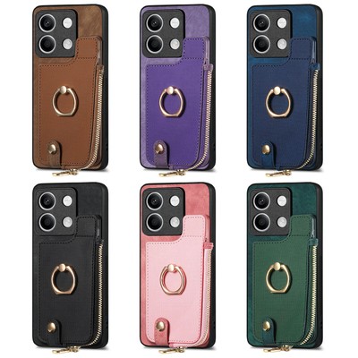 Zipper Ring Card Wallet Phone Case for Xiaomi 12 Pro 11X Poco F3 C31 M3 Redmi 8A