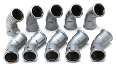 10x Sanha Muffe 35mm Pressfitting Fitting Stahl Bogenfitting 45° Winkelfitting