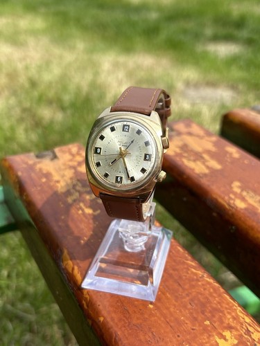 Vintage Watch Poljot Alarm Retro Gold USSR Mechanical Soviet Wristwatch 1980s - Picture 5 of 21