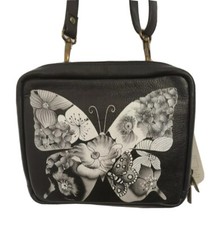 Anuschka Hand Painted Leather Crossbody Organizer Bag-Butterfly Mosaic-NWT
