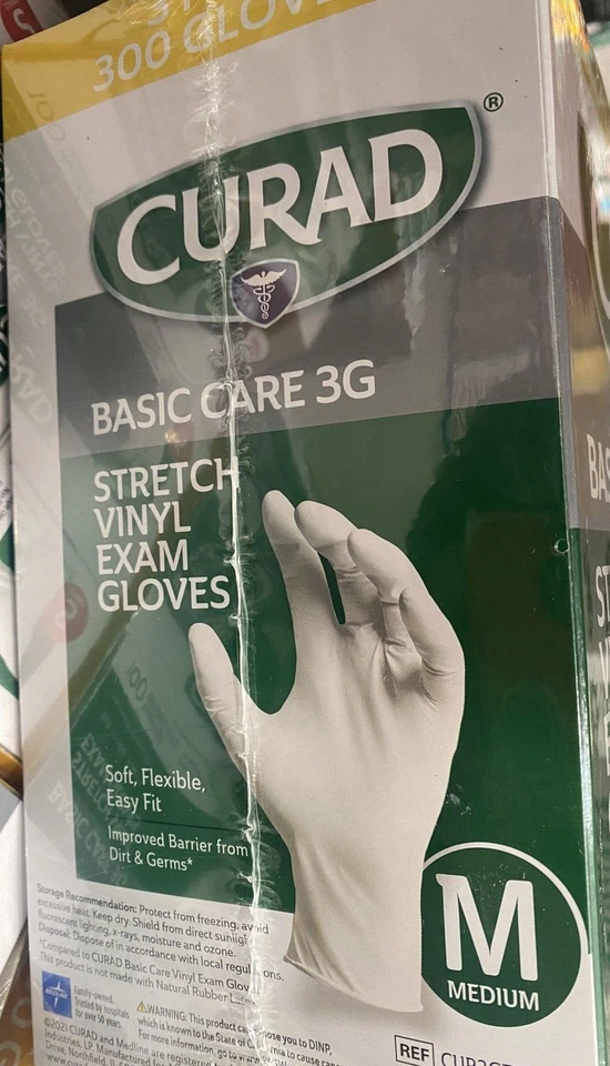Guantes de examen de vinilo elástico CURAD Basic Care 3G, 300 piezas, suaves flexibles ajuste fácil Foto 4 de 4