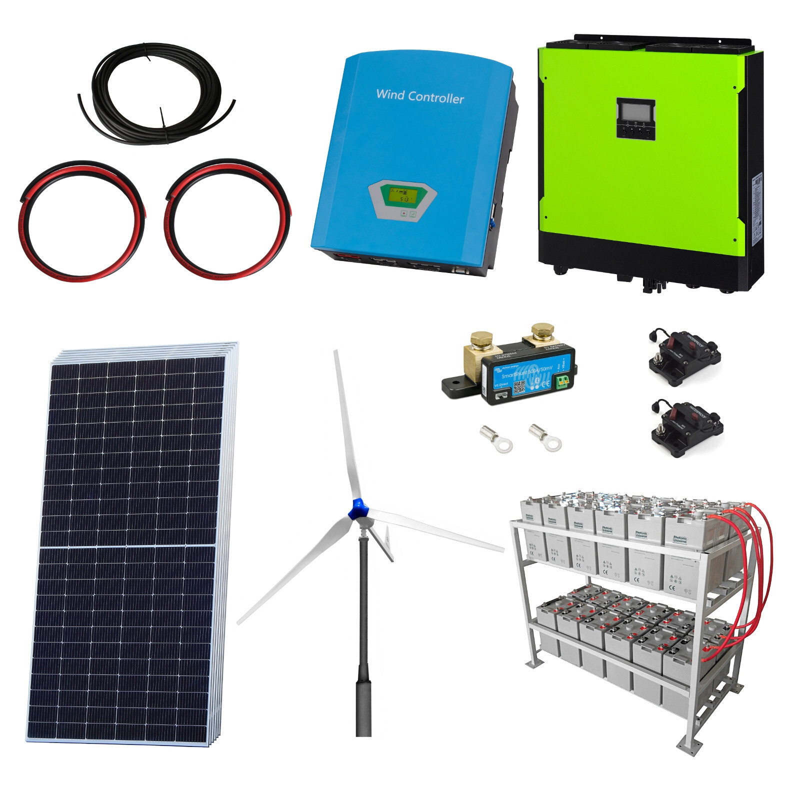 1kW grid-tie wind power kit with 3.2kW Sharp solar panels, 5.5kW hybrid inverter