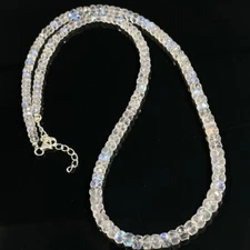 AAA++ Rainbow Moonstone Faceted Rondelle 3-5MM Gemstone Beaded Necklaces 18''