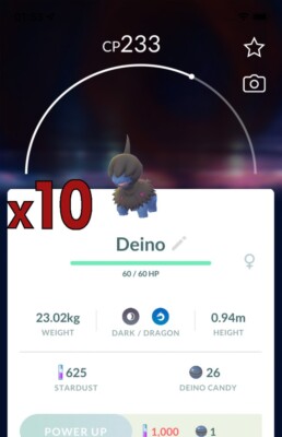 10x Deino Pokemon Bundle !! Good Chance of Lucky and Good IVs !! Go