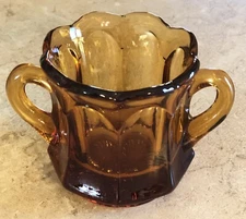 Amber Glass Mini Sugar Bowl Ruffle Scalloped Edge Double Handled Vintage