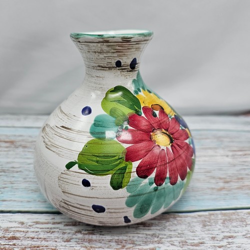 Italian Vase Glazed Terracotta Colourful Floral White Daisies Cottagecore VTG - Picture 5 of 9